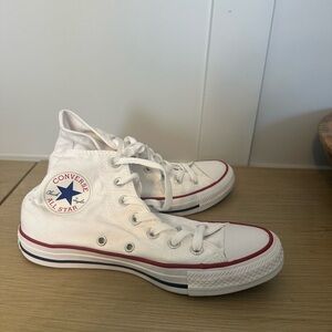 White Converse High tops, Women size 7, Men Size 5, Gently used